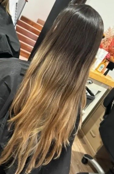Before: long hair with grown-out ombré